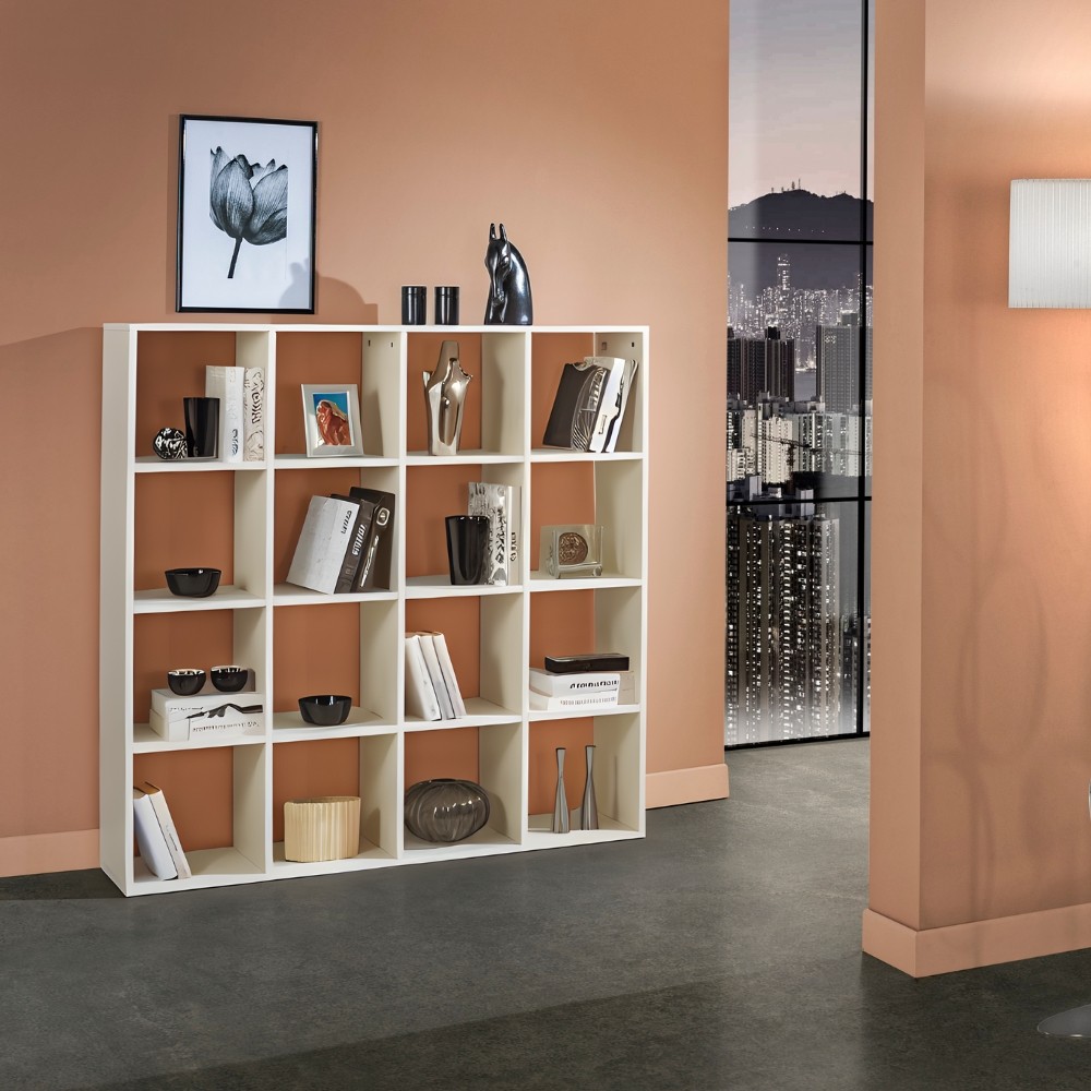 Libreria 16 vani a giorno olmo perla Hawai 141x32x141H