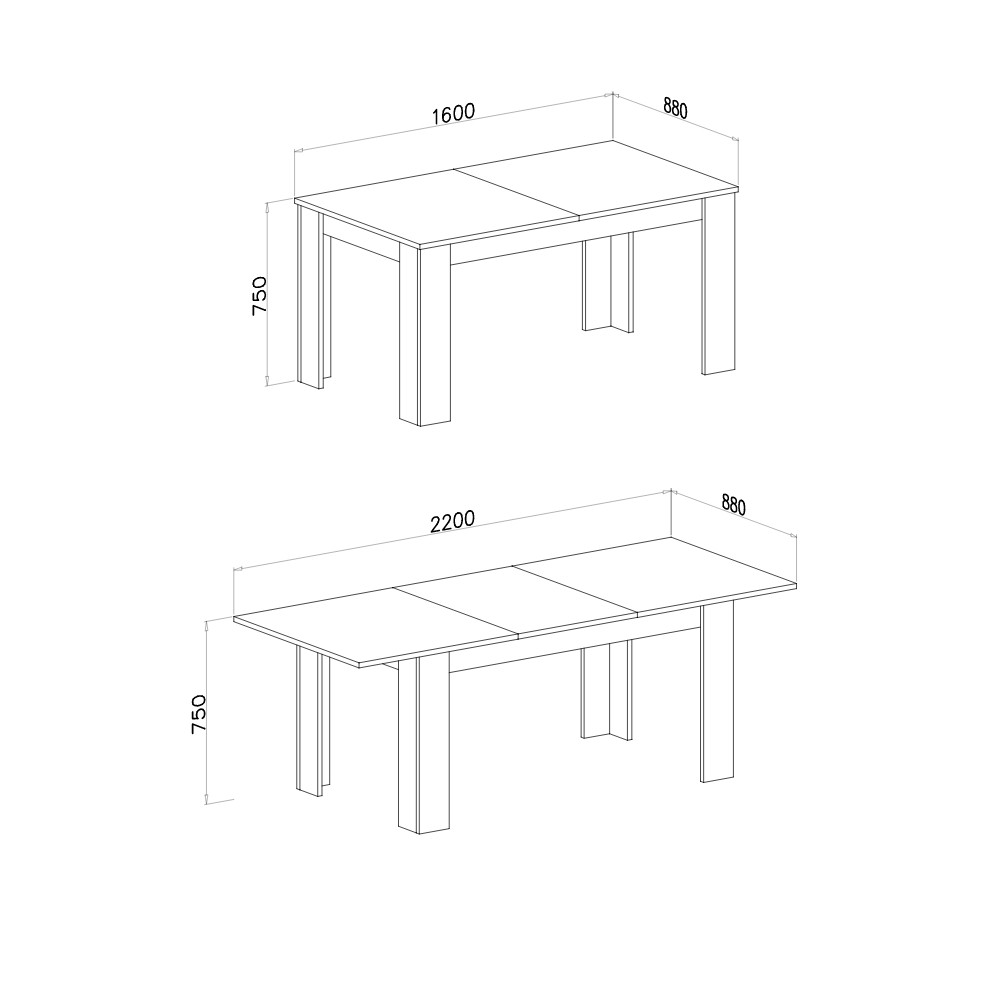 Tavolo rettangolare allungabile pino bianco e piano rovere Anthony 160x88x75H