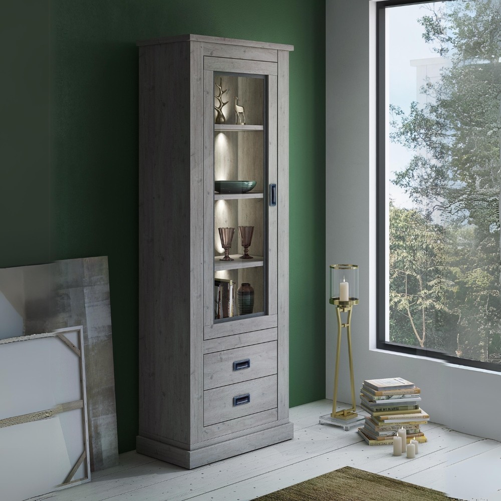 Vetrina colore ancona oak 2 cassetti e anta Anthony23 73x39,6x204H stile shabby