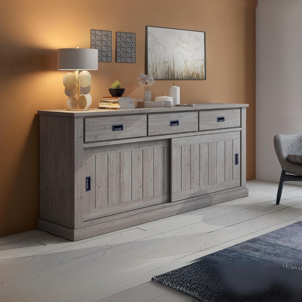 Credenza colore ancona oak 3 cassetti e 2 ante scorrevoli Anthony67070 219,6x49,8x95H stile shabby