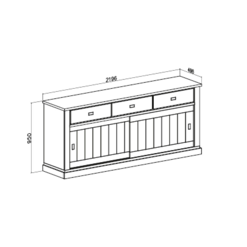 Credenza colore ancona oak 3 cassetti e 2 ante scorrevoli Anthony67070 219,6x49,8x95H