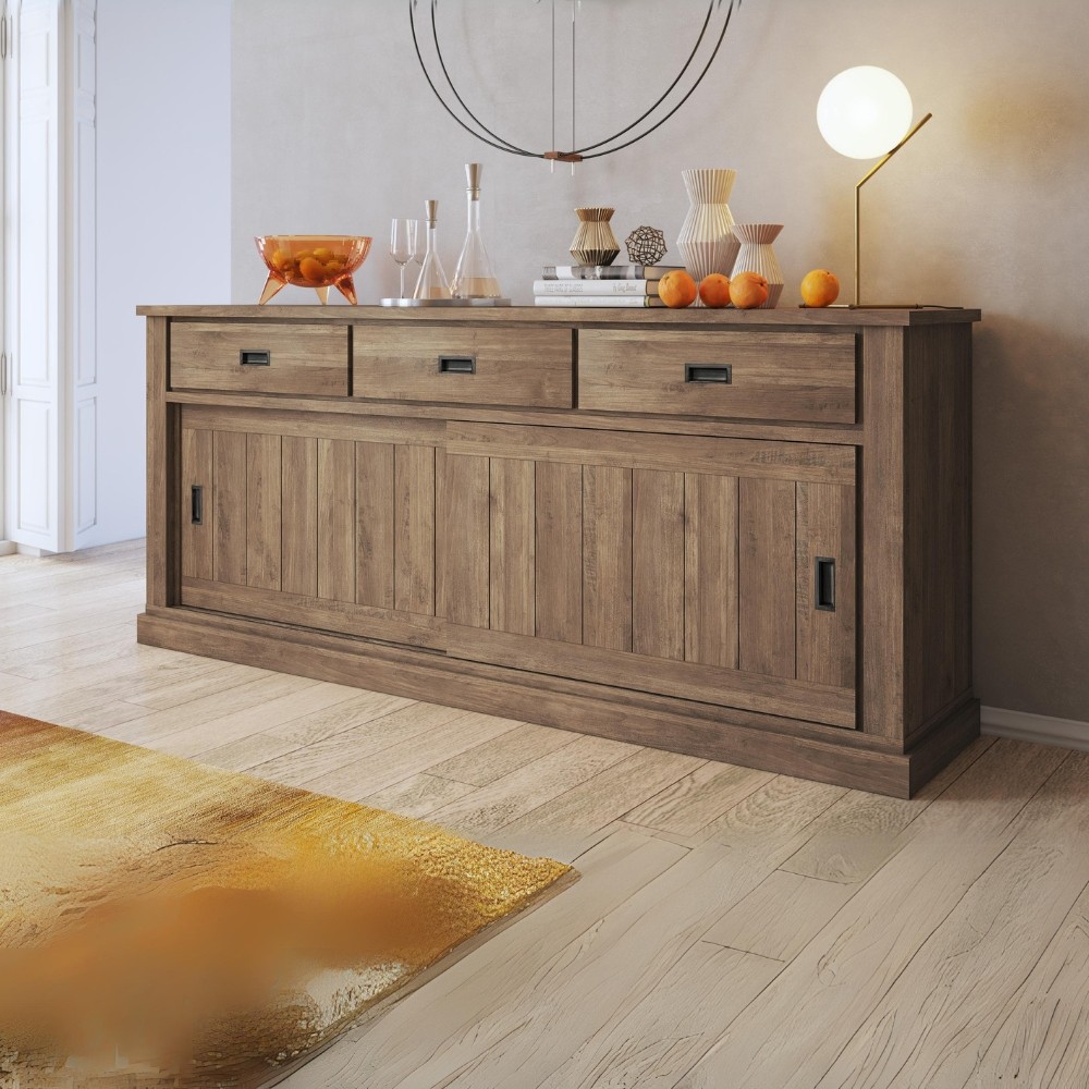 Credenza colore noce eastwood 3 cassetti e 2 ante scorrevoli Anthony67070 219,6x49,8x95H