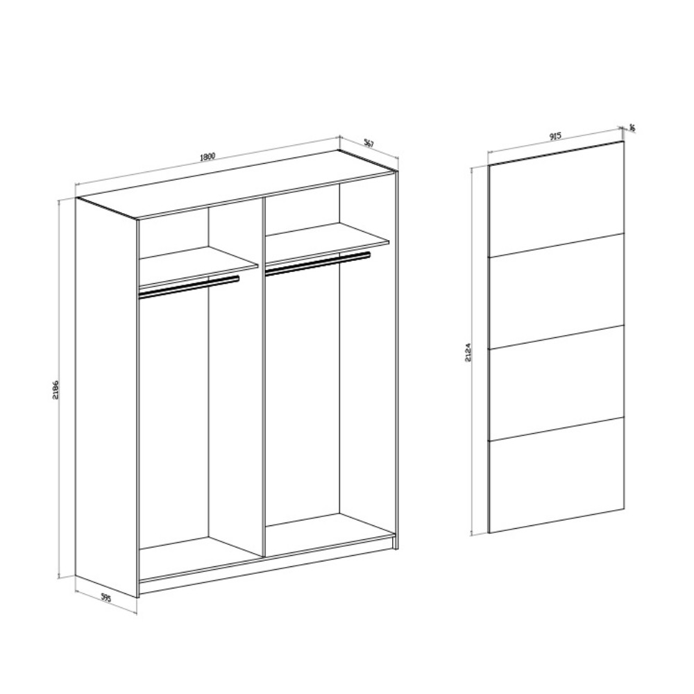 Armadio 2 ante scorrevoli bianco Corrent 180x56,7x218,6H