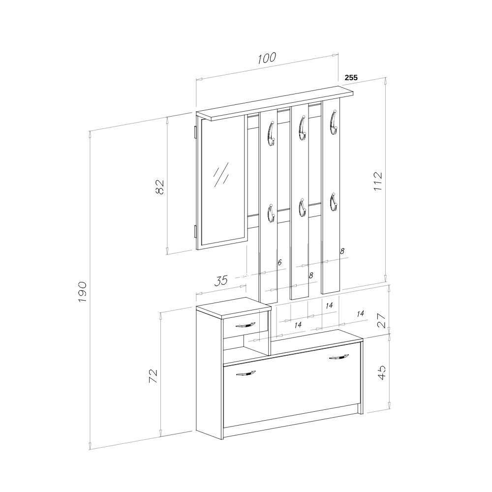 Mobile ingresso con scarpiera Rudolf colore beton e bianco