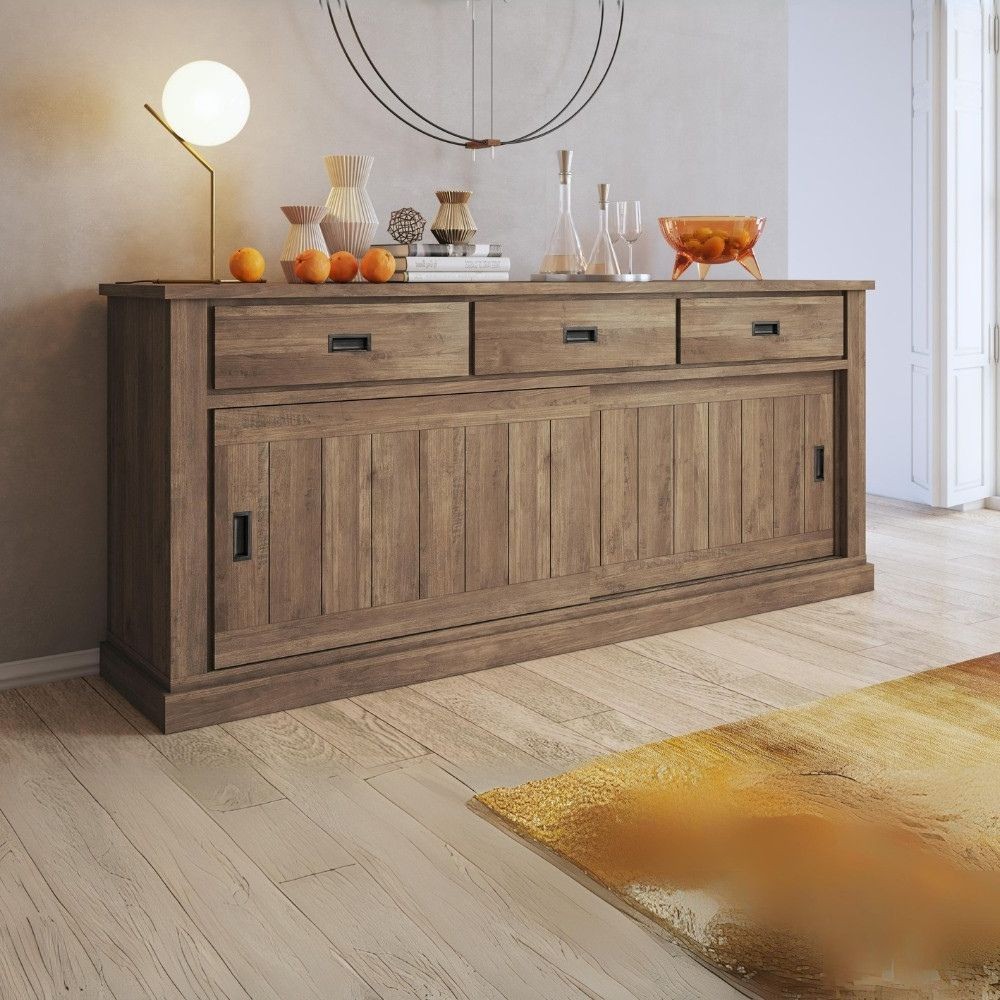 Credenza colore noce eastwood 3 cassetti e 2 ante scorrevoli Anthony67070 219,6x49,8x95H stile shabby