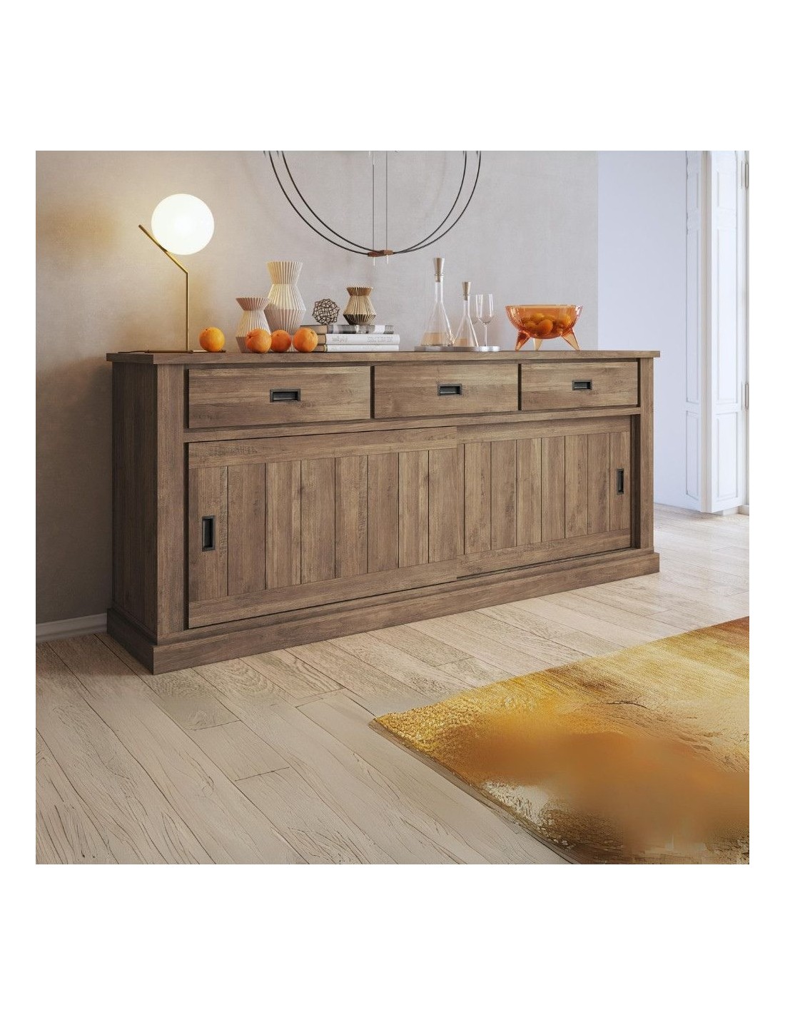 Credenza colore noce eastwood 3 cassetti e 2 ante scorrevoli Anthony67070 219,6x49,8x95H