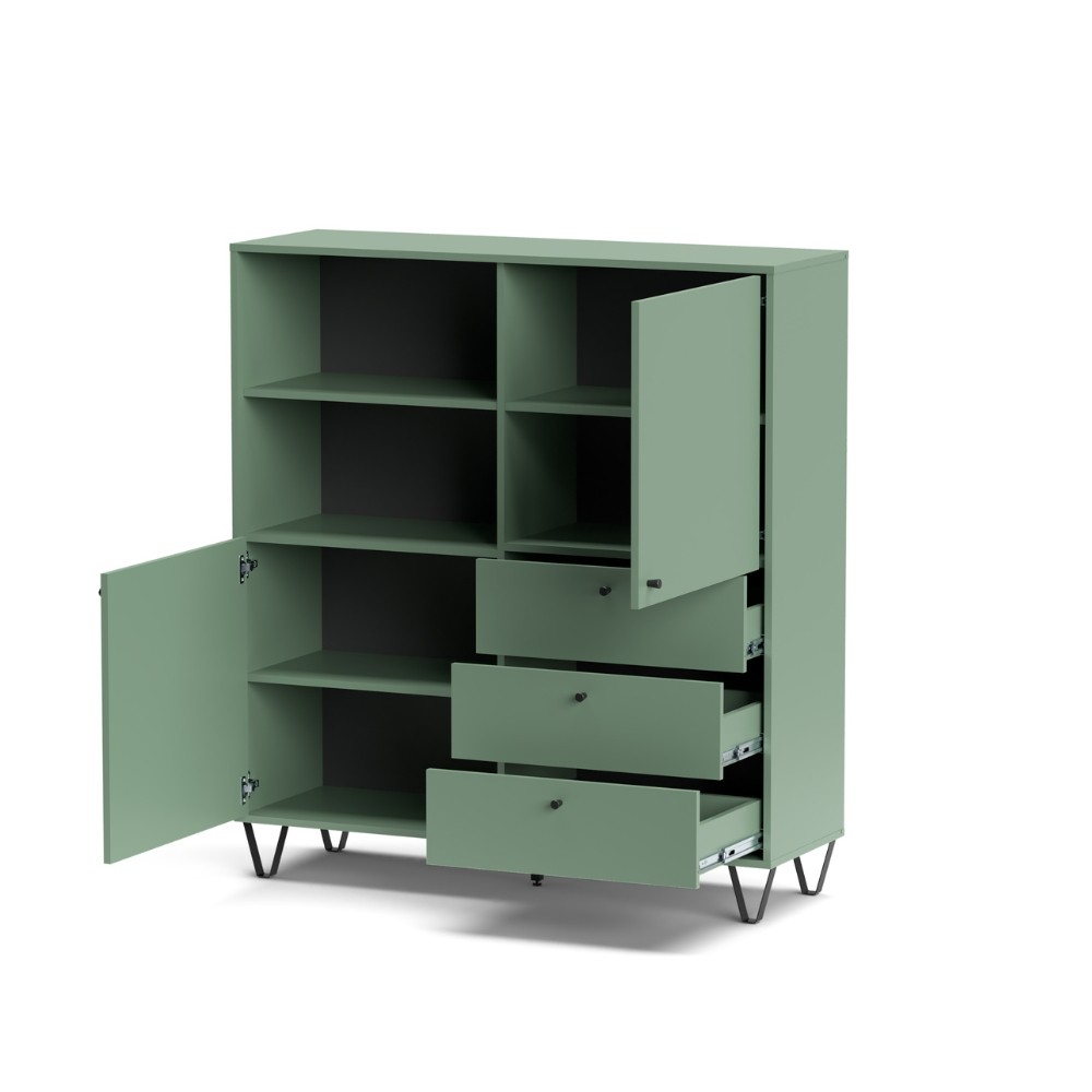 Credenza con ante cassetti e vano a giorno verde ALDO6 123,6x40x135H