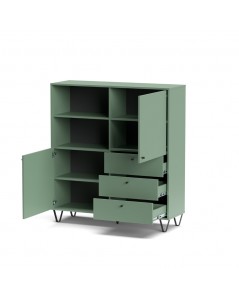 Credenza con ante cassetti e vano a giorno verde ALDO6 123,6x40x135H