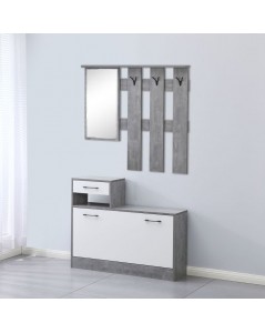 Mobile ingresso con specchio RudolfXL colore cemento e bianco