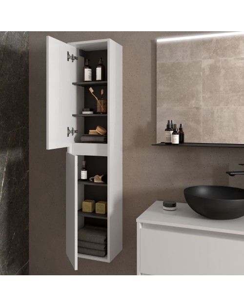 Colonna pensile bagno bianco laccato lucido due ante 30x24x140 Jorge