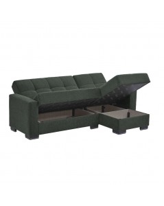 Divano penisola reversibile funzione letto e doppio contenitore tessuto verde oliva Fermina Lounge 240x138x99H