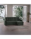 Divano penisola reversibile funzione letto e doppio contenitore tessuto verde oliva Fermina 240x138x99H