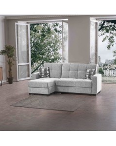 Divano penisola reversibile funzione letto e doppio contenitore tessuto grigio chiaro Fermina Lounge 240x138x99H