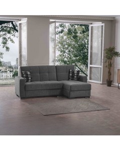 Divano penisola reversibile funzione letto e doppio contenitore tessuto grigio Fermina Lounge 240x138x99H