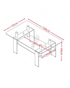 Tavolino in vetro temperato con doppio ripiano Gelso 100x55x44H