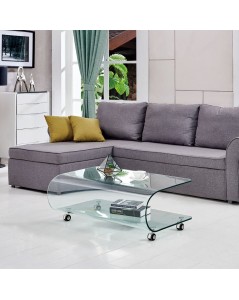 Tavolino basso in vetro temperato curvato con ruote Magnolia 100x60x39H