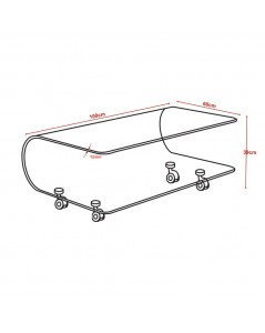 Tavolino basso in vetro temperato curvato con ruote Magnolia 100x60x39H