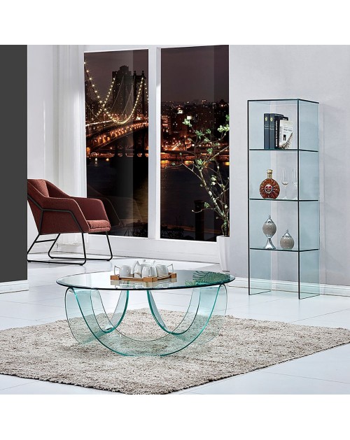 Tavolino rotondo da salotto in vetro temperato curvato Carpino 100x100x36
