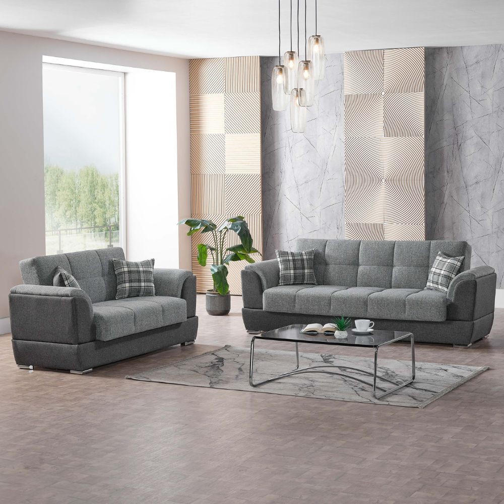 Divano 2 posti contenitore con funzione letto grigio Larissa 175x82x92H