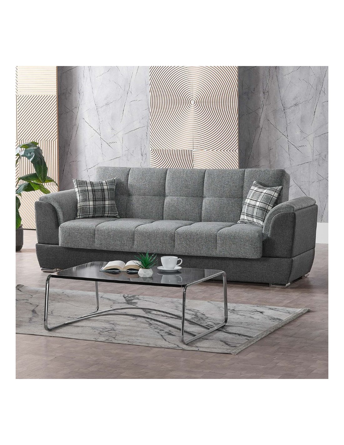 Divano 3 posti contenitore con funzione letto grigio Larissa 237x89x90H