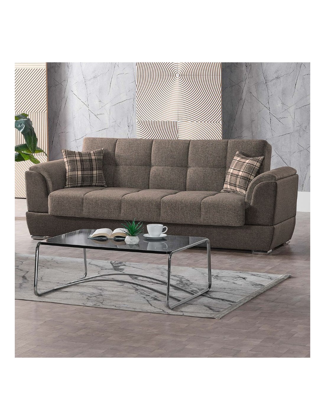 Divano 3 posti contenitore con funzione letto cappuccino Larissa 237x89x90H