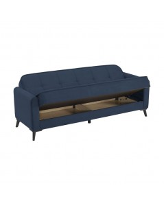 Divano 3 posti con funzione letto e contenitore Marina in tessuto blu 215x85x90H