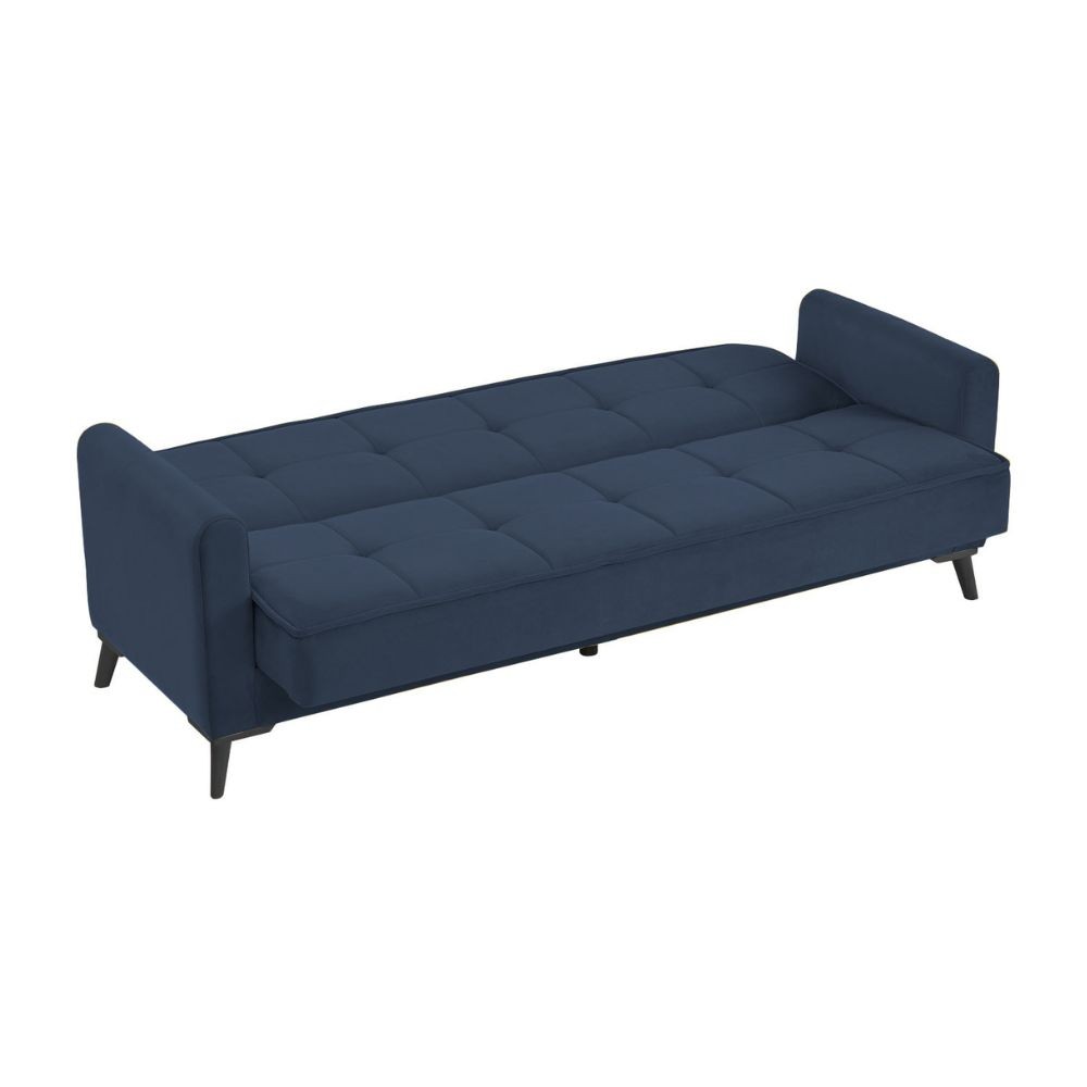 Divano 3 posti con funzione letto e contenitore Marina in tessuto blu 215x85x90H