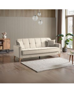 Divano 3 posti con funzione letto e contenitore Marina in tessuto beige 215x85x90H