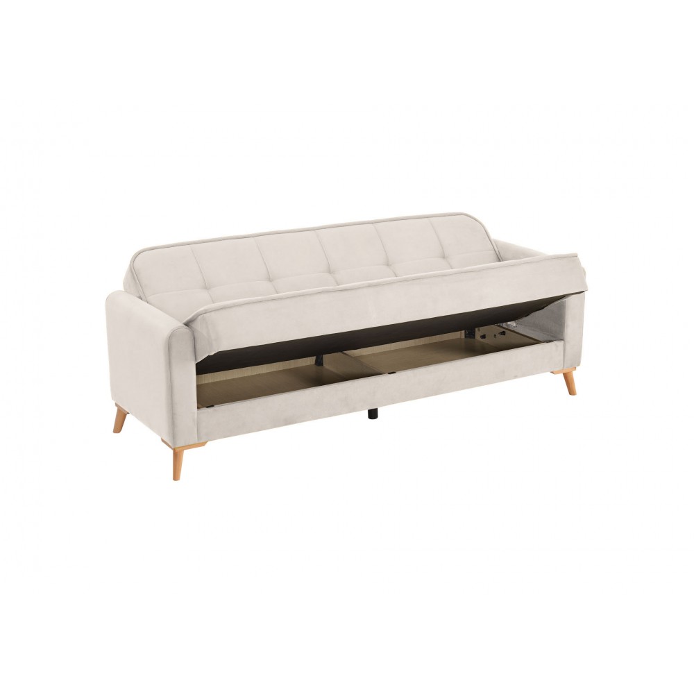 Divano 3 posti con funzione letto e contenitore Marina in tessuto beige 215x85x90H