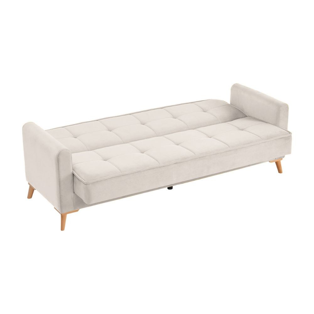 Divano 3 posti con funzione letto e contenitore Marina in tessuto beige 215x85x90H