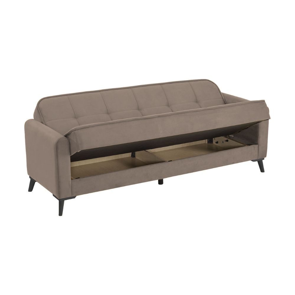 Divano 3 posti con funzione letto e contenitore Marina in tessuto cappuccino 215x85x90H