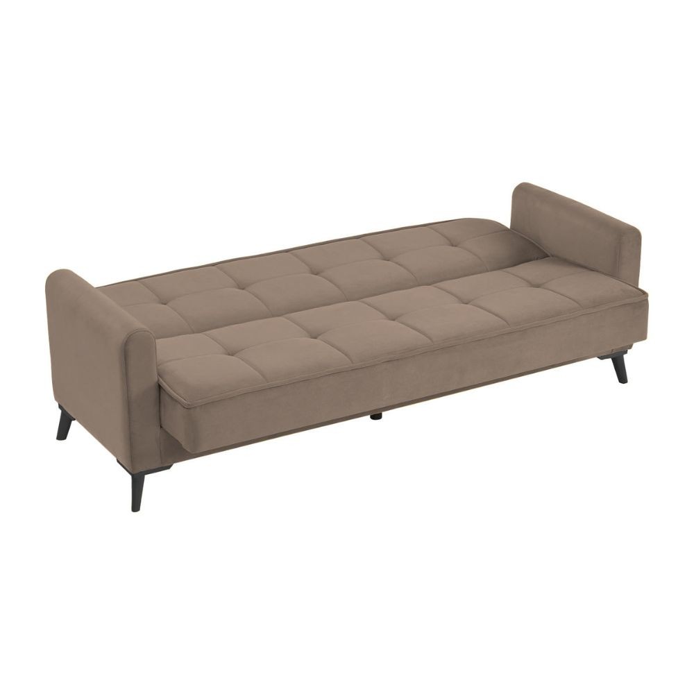 Divano 3 posti con funzione letto e contenitore Marina in tessuto cappuccino 215x85x90H