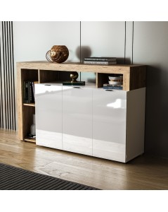 Credenza 4 ante e cornice con vani a giorno rovere tabacco e bianco Nexon4 146x41x93H