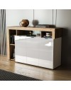 Credenza 4 ante e cornice con vani a giorno rovere tabacco e bianco Nexon4 146x41x93H