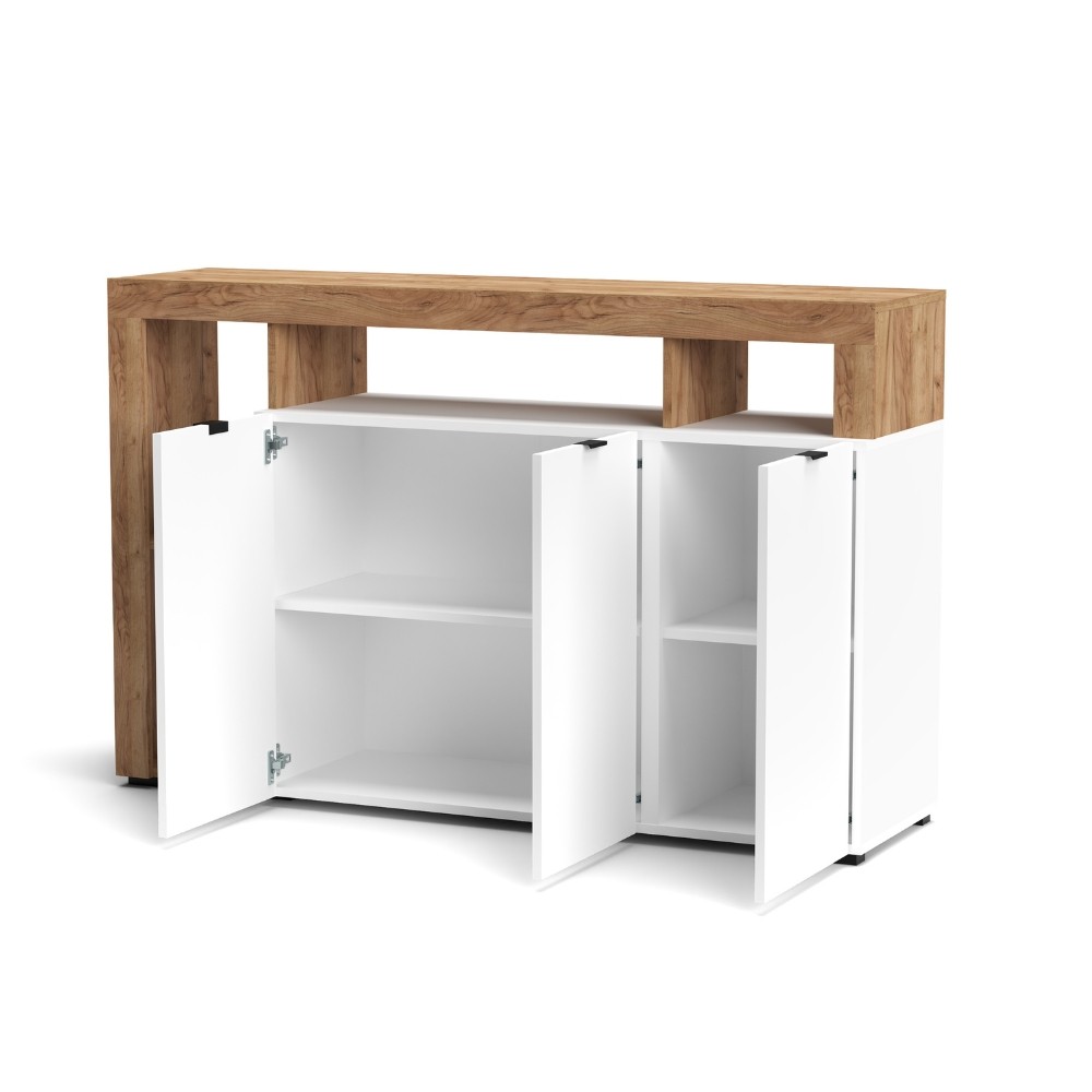 Credenza 4 ante e cornice con vani a giorno rovere tabacco e bianco Nexon4 146x41x93H