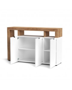 Credenza 4 ante e cornice con vani a giorno rovere tabacco e bianco Nexon4 146x41x93H