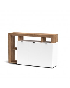 Credenza 4 ante e cornice con vani a giorno rovere tabacco e bianco Nexon4 146x41x93H