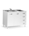 Mini cucina Cucinino120 con cassetti bianco larice lavello e piano cottura 120x60x85H