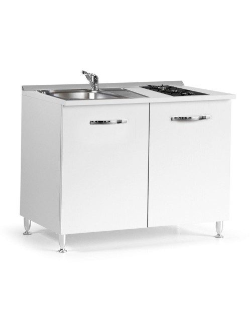 Mini cucina Cucinino120 bianco larice con lavello e piano cottura 120x60x85H