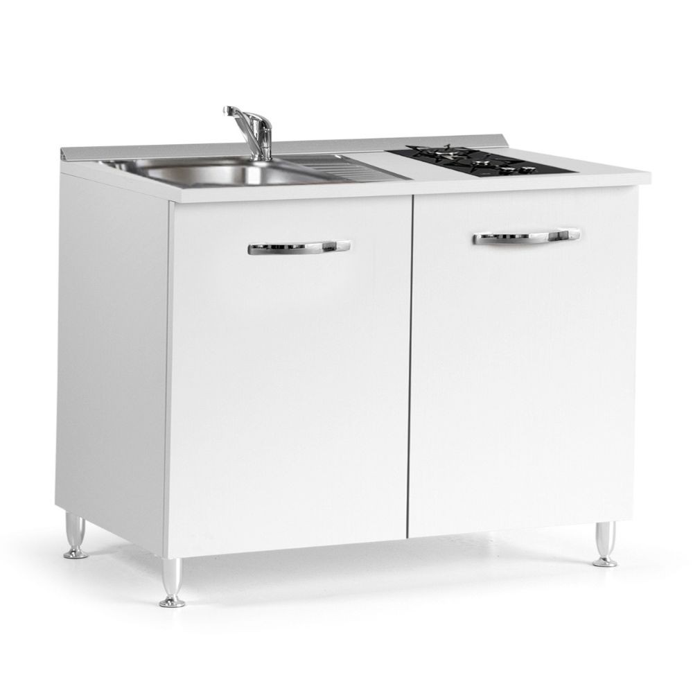 Mini cucina Cucinino120 bianco larice con lavello e piano cottura 120x60x85H