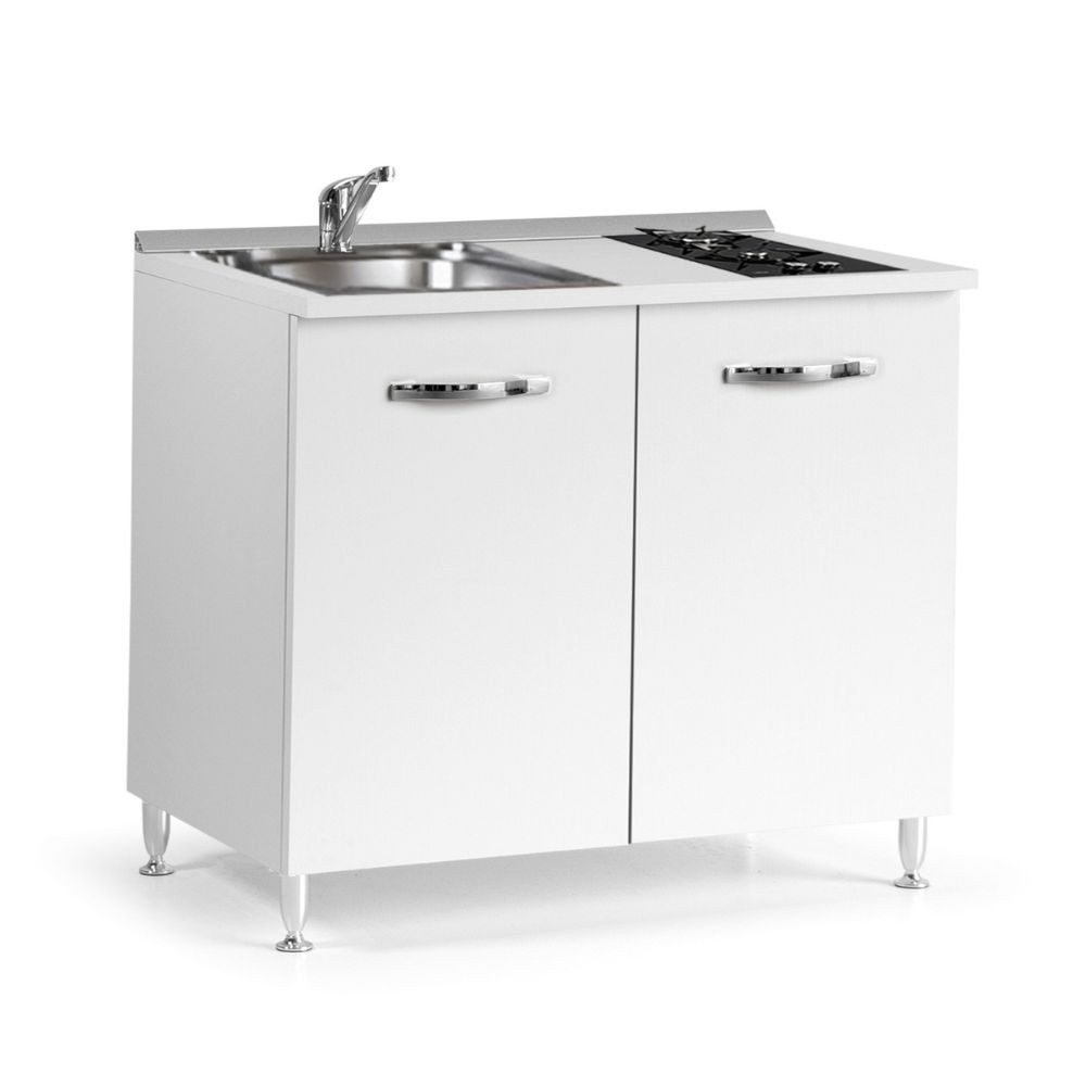 Mini cucina Cucinino80 bianco larice con lavello e piano cottura 80x60x85H