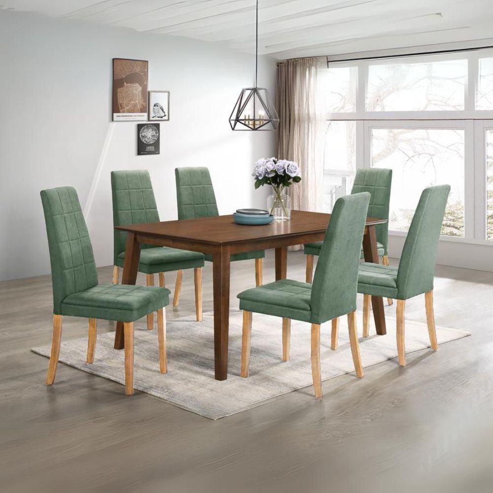 Sedia imbottita con struttura in legno rovere e tessuto verde Tim