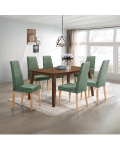 Sedia imbottita con struttura in legno rovere e tessuto verde Tim