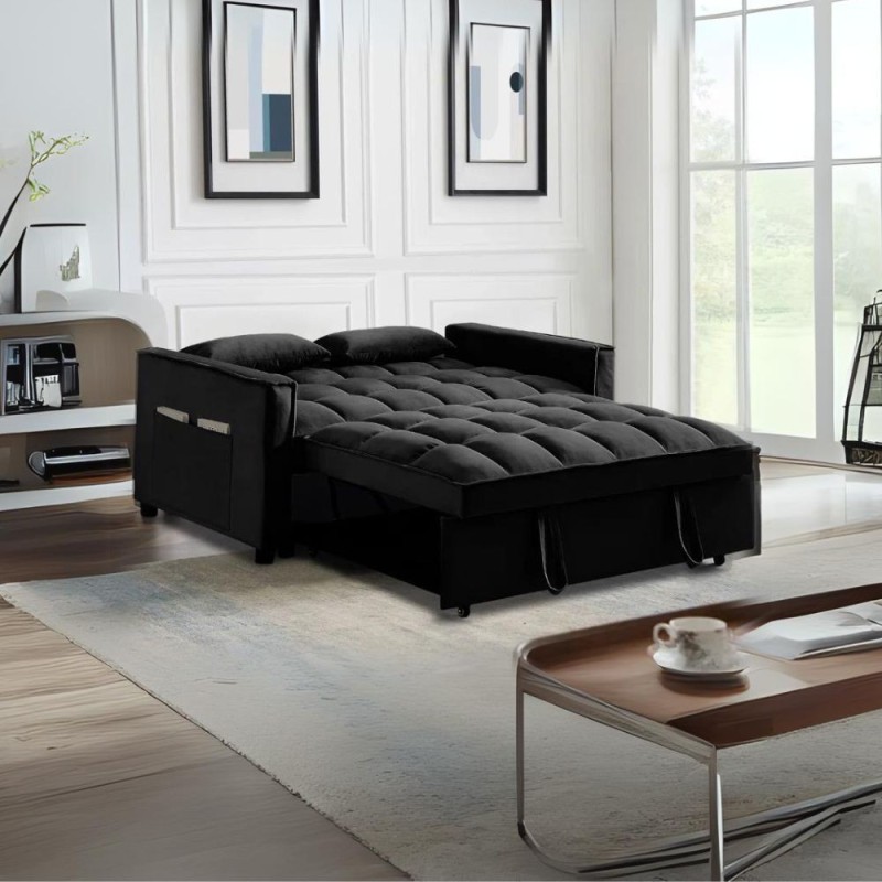 Divano 2 posti con letto estraibile nero 140x80x82H Eiri