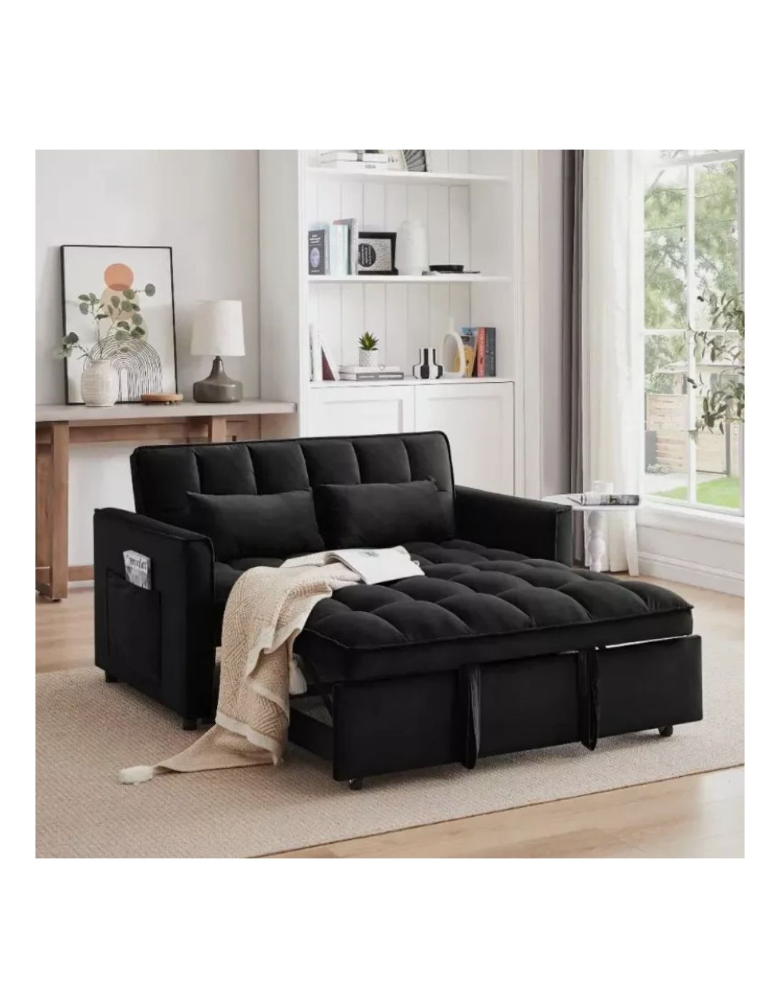 Divano 2 posti con letto estraibile nero 140x80x82H Eiri