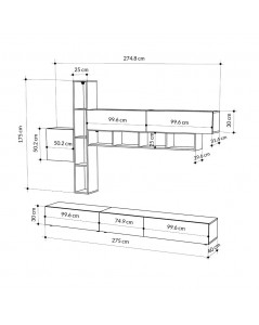 Parete attrezzata noce antracite bianco e tortora Fashion 275x40x205H