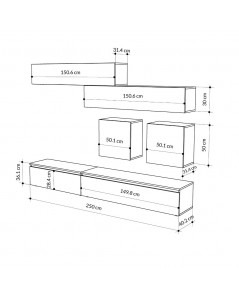 Parete attrezzata tortora e noce Licia 250x40x186H