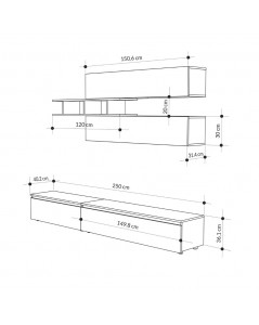 Parete attrezzata cemento e antracite 250x40x206H