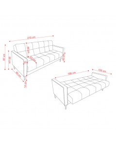 Divano funzione letto e contenitore Legen 3 Posti in vellutino grigio 210x85x87H