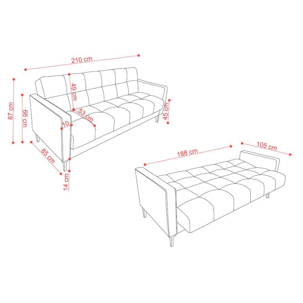 Divano funzione letto e contenitore Legen 3 Posti in vellutino verde oliva 210x85x87H